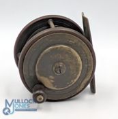 Eaton & Deller Maker London, ebonite and brass plate wind fly reel, 2 1/2