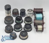 A collection of spare spools comprising: 5x level wind multiplier spools, possibly Abu; 11x fixed