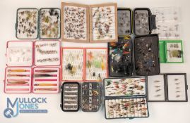 14 Assorted Plastic and 1 Wooden Fly Boxes, with contents of Salmon and Trout wet and dry flies,