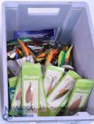 Large quantity of lures, plugs, including Rapala in Fire Tiger colours, Trout spot and other