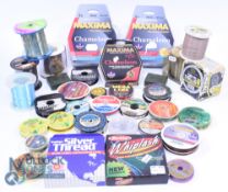 A large collection of Mono and Tippet material, mostly used: 3x Maximum 6/8/10lb, 660yd/220yds.
