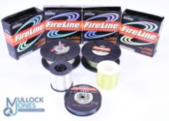 A collection of used and unused sea fishing line, as follows: 2x Berkley Fireline Smoke 30lb? 2x