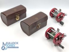 A pair of Abu Ambassadeur 6000 multiplier reels, both with spindle tensioned counter balanced