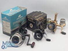 Cormoron Protec P4 EL-BAS fixed spool reel, good bail, 'T' wood handle, side tensioner, light use,