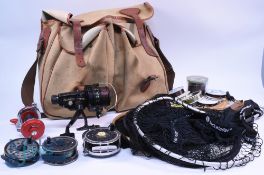 Canvas/leather traditional large fishing bag, measures 17