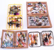 4x boxes of salmon flies, as listed: Box with brass fittings, 7