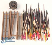 Period Porcupine Quill Floats, Line Winders, and small Brass Reel, #50 Porcupine and other quill