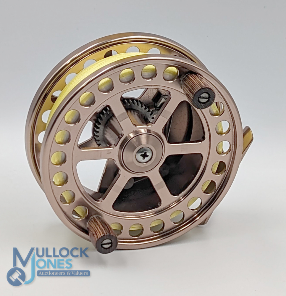 Ikonix alloy centre pin/trotting reel 4 1/4" ventilated spool, twin wood handles, on/off check, in