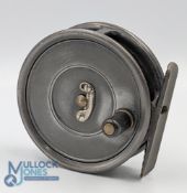 Hardy Bros 2 7/8” Uniqua alloy Reel MKII, c1930 telephone latch, black handle, ribbed brass foot,