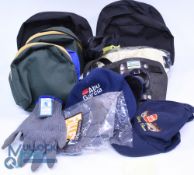 A collection of fishing accessories, as follows: 3x large reel zip cases. 3x medium reel zip