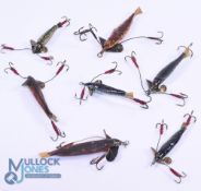 Collection of 7 antique Soleskin Phantom minnows, sizes 2-2 1/2