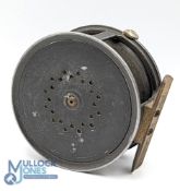 J W Young 3 ½” alloy Salmon Reel in perfect style, c1930, rim tensioner, smooth brass foot