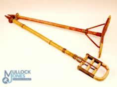 Pair of good looking period bamboo Shooting Sticks, well made with folding seat metal mechanism