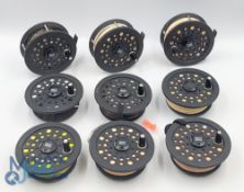 A collection of Shakespeare 2755 graphite fly reels and spare spools, 3 1/2