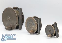 Three Scottish Brass Trout and Salmon Reels, an Allan of Glasgow 2” brass fly reel, Robertson