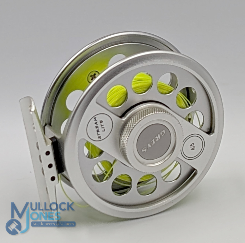Grey's Alnwick Streamlike 4/5 alloy trout fly reel 3 1/8" wide ventilated spool, counter balanced - Image 2 of 2