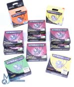 A collection of spiderwire: 7x Stealth 10, 20, 30, 50 and 65 lbs. 2x Fusion 8kg and 80lbs. Super