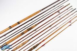 A collection of interesting and varied rods, made up of: unnamed greenheart salmon fly rod, 15'