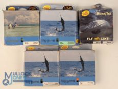 A collection of used Rio salt water fly lines, as listed: 11wt sinking. 550g sinking head.