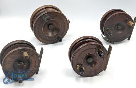 A collection of mahogany and brass reels as follows: 3x star back 3 1/2