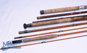 Three classic glass rods, an Auger Match Queen 13' 3-piece hollow glass float rod, spigot ferules,