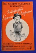 1948/49 Hibernian v Manchester Utd McCartney Testimonial match programme 22 September 1948;