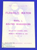 1955/56 Rhyl v Bolton Wanderers friendly match programme at Belle Vue 31 October 1955; good. (1) NB:
