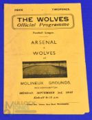1945/46 Wolverhampton Wanderers v Arsenal football league (south), 4 page, 3 September 1945 match