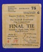 1926 FA Cup Final Bolton Wanderers v Manchester City Match Ticket for north terrace seats row 4 seat