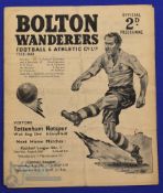 1950/51 Bolton Wanderers home match programme v Spurs 23 August 1950; creases, team changes, overall