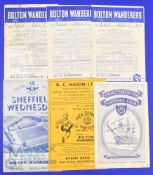 1953/54 Bolton Wanderers FA Cup tie match programmes homes Sheffield Wednesday (6th round replay),