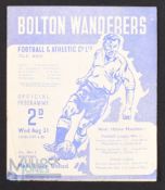 1949/50 Bolton Wanderers v Manchester Utd Div. 1 match programme 31 August 1949, fold out type;