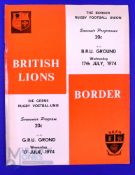 1974 British and I Lions v Border Rugby Programme: At East London. Large format, 8pp, VG