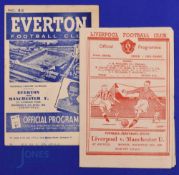 1948/49 Manchester Utd away programmes v Everton (27 April), Liverpool 27 December); fair/good. (2)