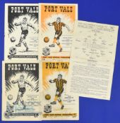 Shrewsbury Town away match programmes v Port Vale 1951/52 (single card), 1957/58, 1957/58 (FAC),