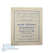 1946/47 Bolton Wanderers v Stockport County FA Cup match programme 11 January 1947; slight crease,
