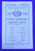 1929 Varsity Match Rugby Programme: Oxford win, strong fold, otherwise G, standard 4pp blue issue