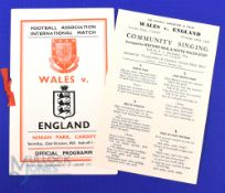 1955 Wales v England VIP international match programme 22 October 1955 at Ninian Park; has red