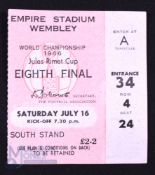 1966 World Cup 1/8 final Match Ticket England v Mexico at Wembley 16 July 1966; fair/good. (1)