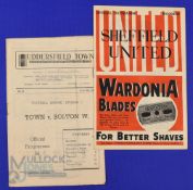 1946/47 Bolton Wanderers away match programmes v Huddersfield Town, v Sheffield Utd; fair/good. (2)