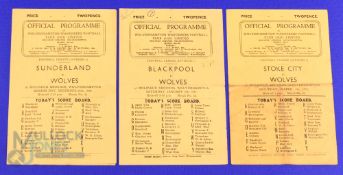 1946/47 Wolverhampton Wanderers home match programmes Div. 1, 4 pagers v Sunderland, Stoke City,