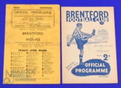 1946/47 Wolverhampton Wanderers v Brentford programme 14 September 1946; reverse match Brentford v