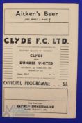 1951/52 Postponed Clyde v Dundee Utd 'B' Division match programme 2 February 1952 at Shawfield, fold