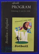 1958 World Cup Brazil v England match programme 11 June 1958 in Gothenburg; fair/good. (1)