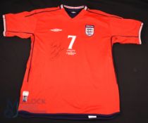 26th May 2002 England v Cameroon No 7 Beckham short sleeve Shirt (XL) signed and dedicated to