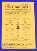 1944/45 Wolverhampton Wanderers v Cardiff City FLC 2nd round single sheet match programme 21 April