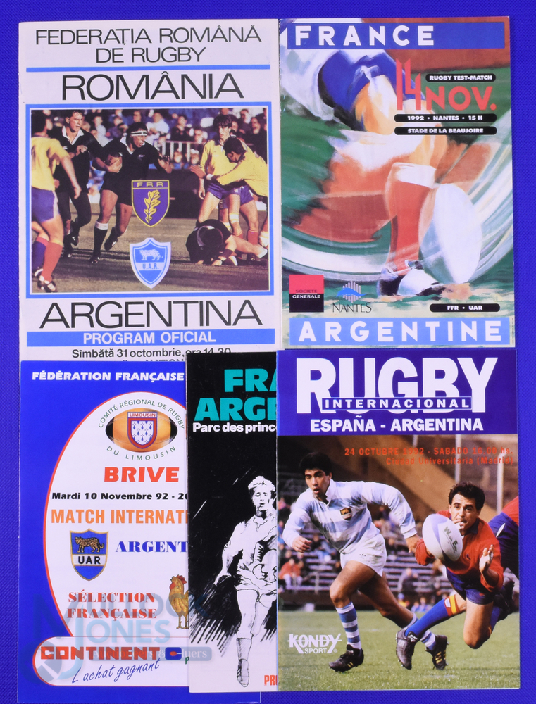 1982/92 Argentina in Europe Rugby Programmes (5): Some scarce stuff here: v Romania, Spain,