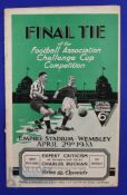 1933 FA Cup Final Manchester City v Everton match programme 29 April 1933 at Wembley; slight crease,