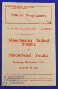 1956/57 Manchester Utd Youth v Sunderland Youth FAYC 3rd round 15 December 1956, single sheet, good.