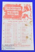 1945/46 Manchester Utd v Sheffield Utd War League 26 December 1945, single sheet, team changes